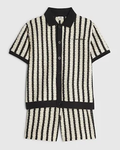 Boys Navy Stripe Crochet Shirt Set