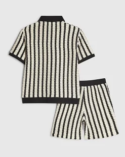 Boys Navy Stripe Crochet Shirt Set
