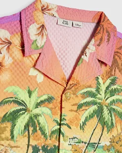 Boys Orange Tropical Swim Shirt and Short Set