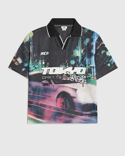 Boys Pink Oversized Mesh Tokyo Polo Top