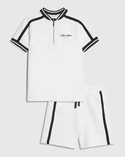 Boys White Baseball Polo Shirt Set