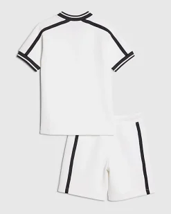 Boys White Baseball Polo Shirt Set