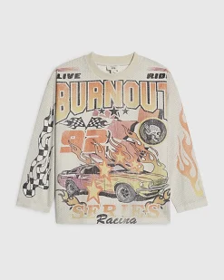 Boys White Mesh Car T-Shirt