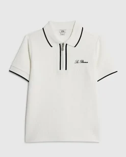 Boys White Slim Fit Textured Polo Shirt