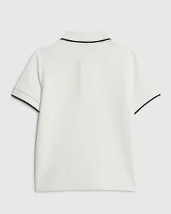 Boys White Slim Fit Textured Polo Shirt