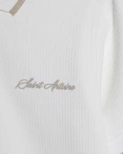 Boys White Textured Polo Shirt