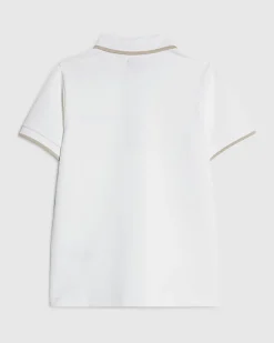 Boys White Textured Polo Shirt