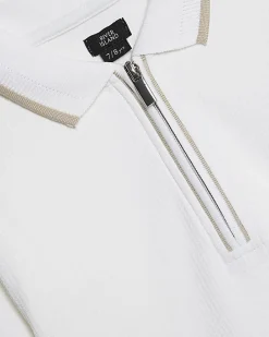 Boys White Textured Polo Shirt