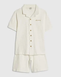 Boys White Textured Shirt Set