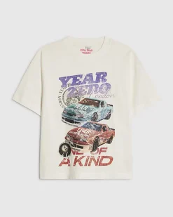 Boys White Year Zero Car Print T-Shirt