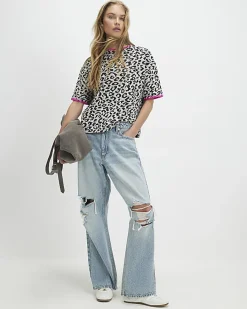 Brown Animal Print Whipstitch T-Shirt