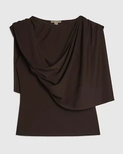 Brown Asymmetric Drape Cape Top