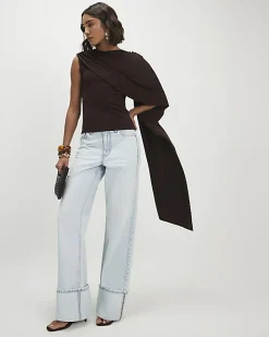 Brown Asymmetric Drape Cape Top