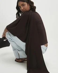 Brown Asymmetric Drape Cape Top