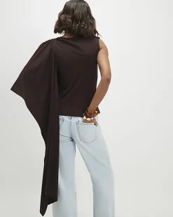 Brown Asymmetric Drape Cape Top