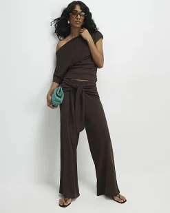 Brown Banded Hem Drape Top