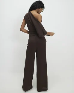 Brown Banded Hem Drape Top