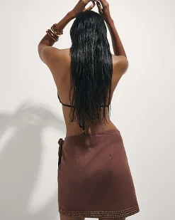 Brown Beaded Mini Skirt