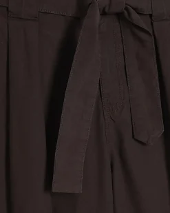 Brown Belted Wide Leg Poplin Trousers