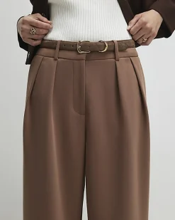 Brown Belted Wide Leg Trousers