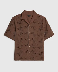 Brown Boxy Fit Lace Fabric Block Shirt