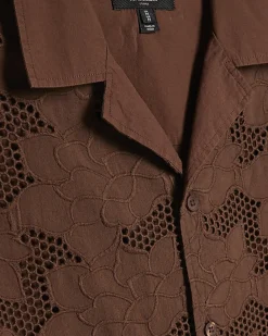 Brown Boxy Fit Lace Fabric Block Shirt