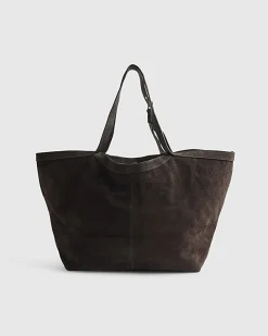 Brown Buckle Handle Suede Shopper Bag