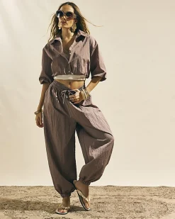 Brown Buttoned Bubble Hem Shirt