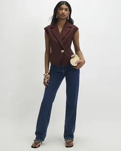 Brown Cap Sleeve Twill Waistcoat