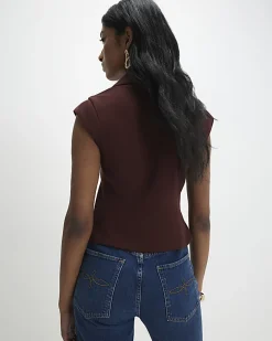 Brown Cap Sleeve Twill Waistcoat