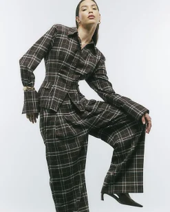 Brown Check Fitted Tailored Shirt