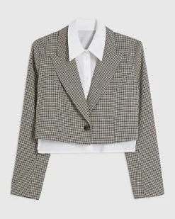 Brown Check Hybrid Cropped Blazer