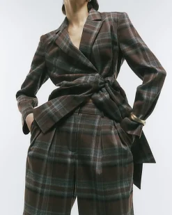 Brown Check Wide Leg Trousers