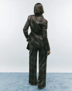 Brown Check Wide Leg Trousers