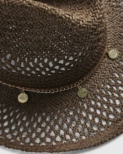 Brown Coin Band Raffia Hat