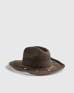 Brown Coin Band Raffia Hat