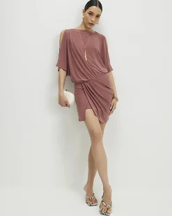 Brown Cold Shoulder Mini Dress