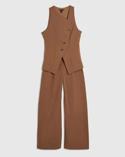 Brown Collarless Asymmetric Jumpsuit
