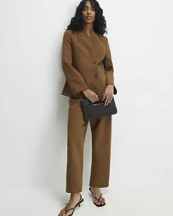 Brown Collarless Blazer