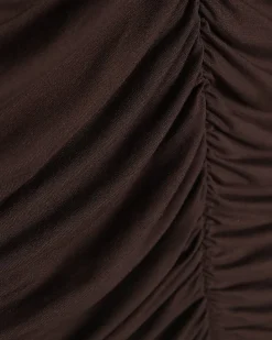 Brown Cotton Ruched V Neck Top