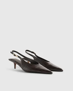 Brown Croc Print Slingback Court Heels