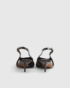Brown Croc Print Slingback Court Heels