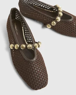Brown Crochet Ball Detail Ballet Pumps