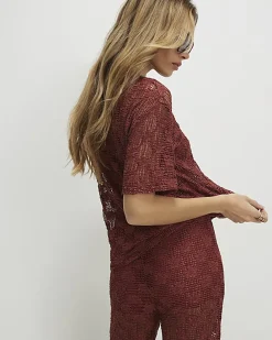 Brown Crochet Lace Top