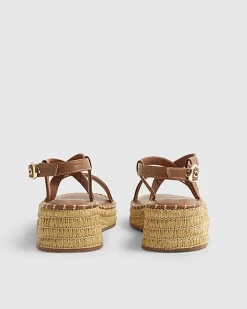 Brown Cross Strap Wedge Sandals