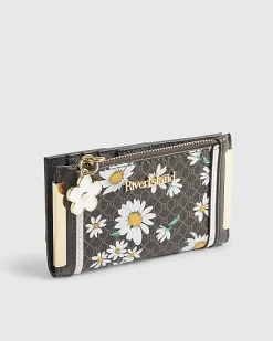 Brown Daisy Monogram Print Mini Purse
