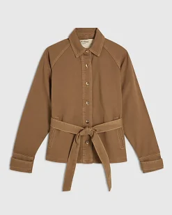Brown Denim Cropped Trench Jacket