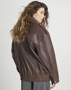 Brown Distressed Leather Bomber Jacket