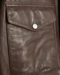 Brown Distressed Leather Bomber Jacket