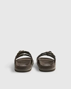 Brown Double Strap Scallop Footbed Sandals